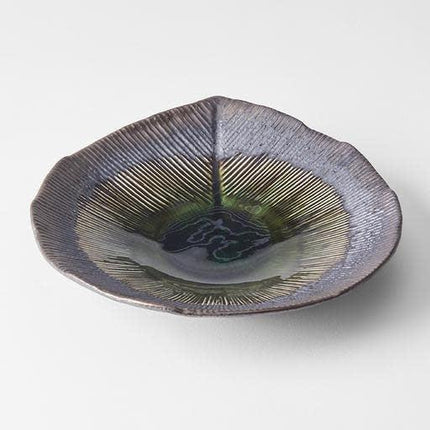 Bowl Shallow Leaf Shape 25cm Midori Glaze.