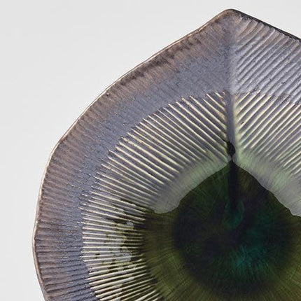 Bowl Shallow Leaf Shape 25cm Midori Glaze.