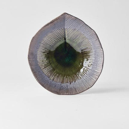 Bowl Shallow Leaf Shape 25cm Midori Glaze.