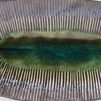 Plate Leaf Shape 32.5x13.5cm Midori Ridge Glaze.