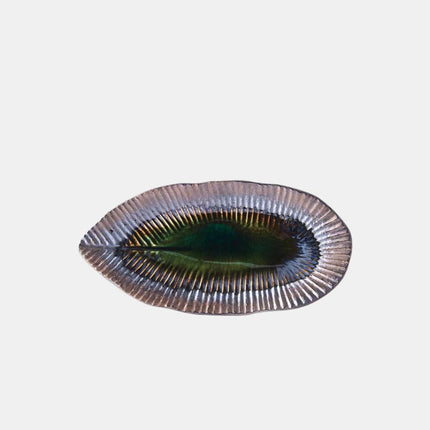 Plate Leaf Shape 21.5x10.5cm Midori Ridge Glaze.