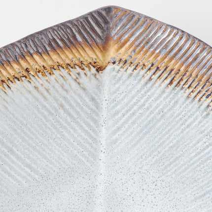 Bowl Shallow Leaf Shaped 25cm Akane Grey Glaze.