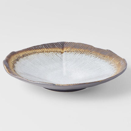 Bowl Shallow Leaf Shaped 25cm Akane Grey Glaze.