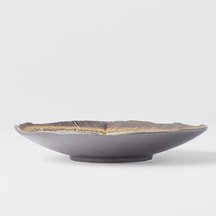 Bowl Shallow Leaf Shaped 25cm Akane Grey Glaze.