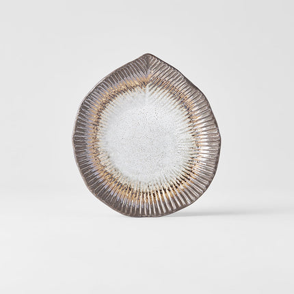 Plate Leaf Shape 16cm Akane Grey Glaze.