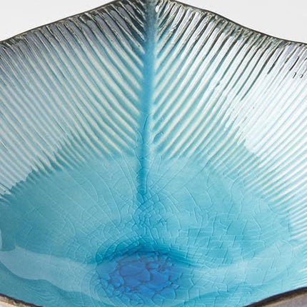 Bowl Leaf Shape 24cm Sky Blue Glaze.