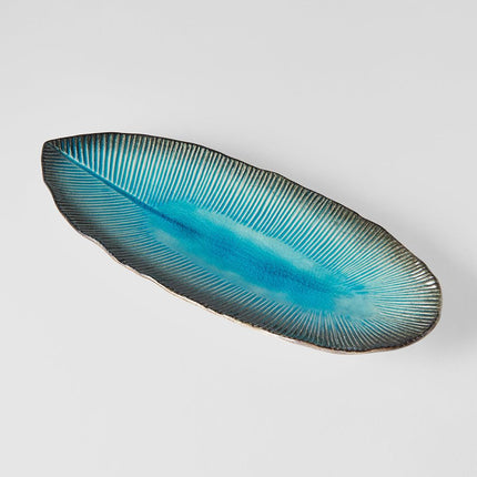 Plate Leaf Shape 32.5x13.5cm Sky Blue Glaze.