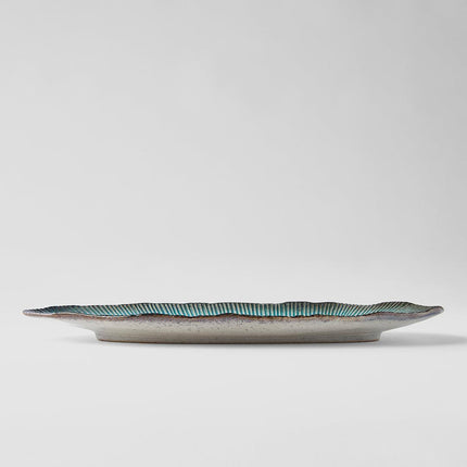 Plate Leaf Shape 32.5x13.5cm Sky Blue Glaze.