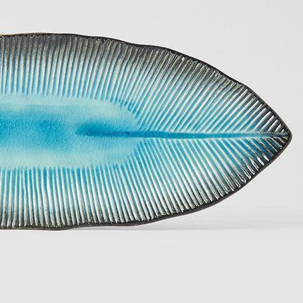 Plate Leaf Shape 32.5x13.5cm Sky Blue Glaze.