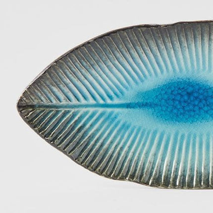 Plate Leaf Shape 21cm Sky Blue Glaze.