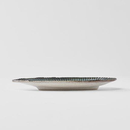 Plate Leaf Shape 21cm Sky Blue Glaze.