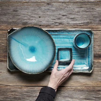 Plate Leaf Shape 21cm Sky Blue Glaze.