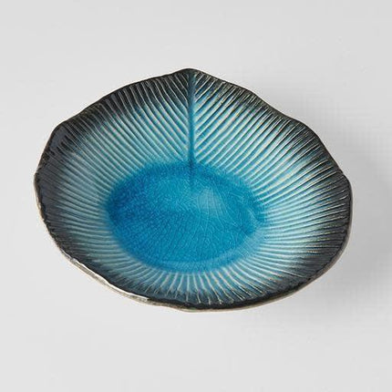 Plate Leaf Shape 16cm Sky Blue Glaze.