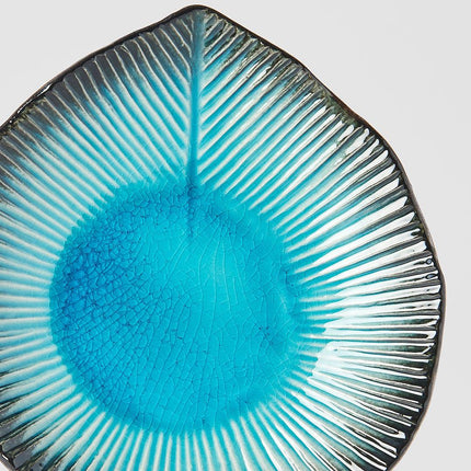 Plate Leaf Shape 16cm Sky Blue Glaze.