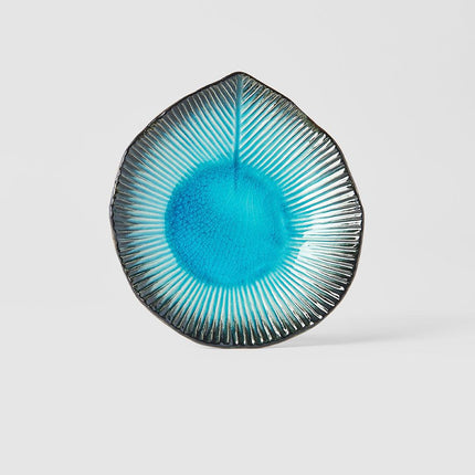 Plate Leaf Shape 16cm Sky Blue Glaze.