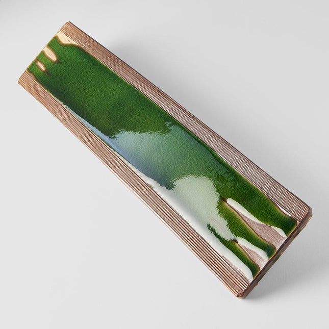Platter Rectangular 52cm Earth Bright Green Glaze.