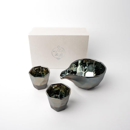 Sake Set Faceted Ink Glaze.