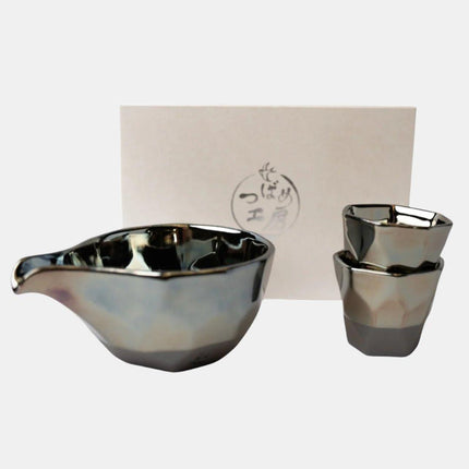 Sake Set Faceted Ink Glaze.