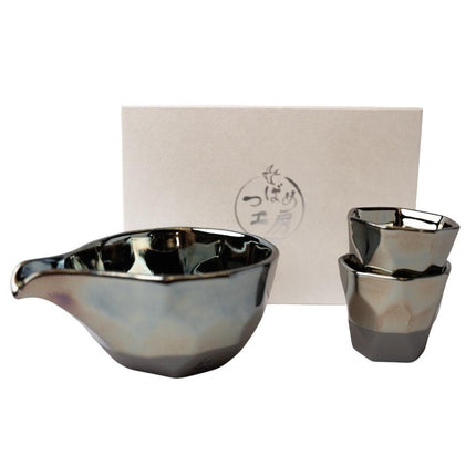 Sake Set Faceted Ink Glaze.