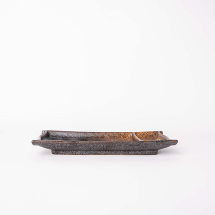 Sushi Plate Inbuilt Sauce Dish 21cm Mottled Earth Glaze.