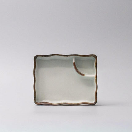 Sushi Plate Inbuilt Sauce Dish 15cm Tenmokku Edge Design.