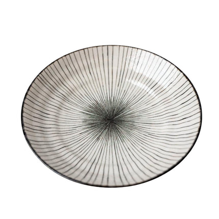 Pasta Bowl Flat 23cm Black Converging Line Glaze.