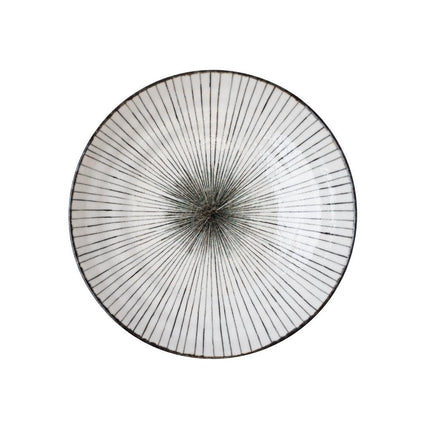 Pasta Bowl Flat 23cm Black Converging Line Glaze.