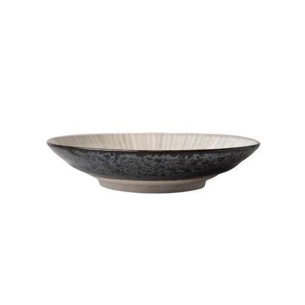 Pasta Bowl Flat 23cm Black Converging Line Glaze.
