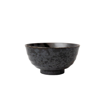 Udon Bowl Fluted 17cm Gloss Black Stripes On Gunmetal Glaze.