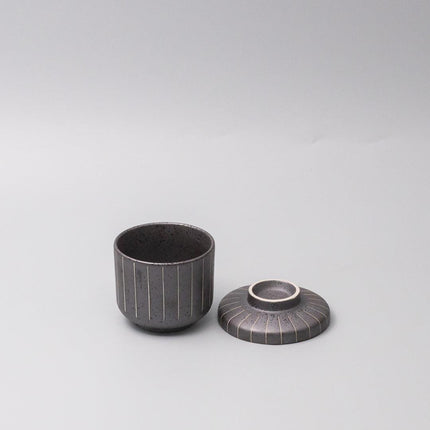 Cup Chawanmushi 170ml Matt Black Stripe Glaze.