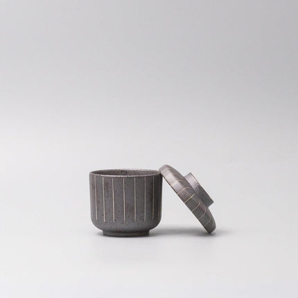 Cup Chawanmushi 170ml Matt Black Stripe Glaze.