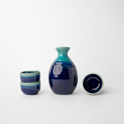 Sake Set for Four 330ml Cobalt Teal Glaze.