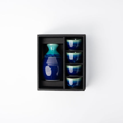 Sake Set for Four 330ml Cobalt Teal Glaze.