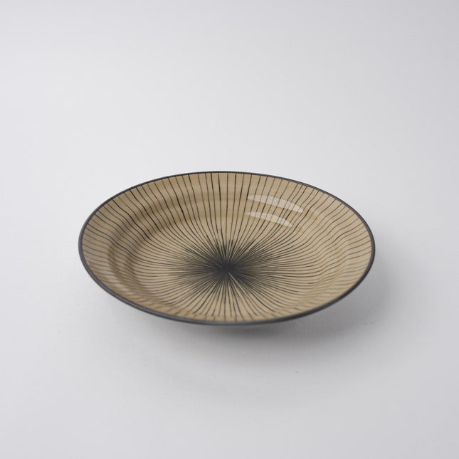 Bowl Shallow Flat Based 20cm Green Converging Line Glaze.