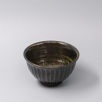 Bowl 15.5cm Shinogi Moss Black Glaze.