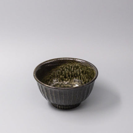 Bowl 18cm Shinogi Moss Black Glaze.
