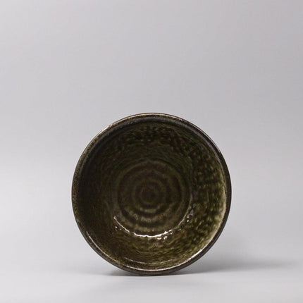 Bowl 18cm Shinogi Moss Black Glaze.