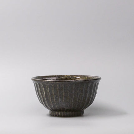 Bowl 18cm Shinogi Moss Black Glaze.