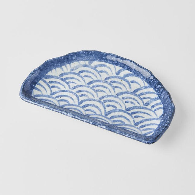 Plate Tempura 21cm Indigo Blue Wave Design.