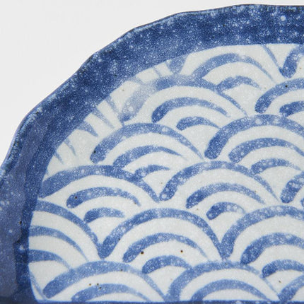 Plate Tempura 21cm Indigo Blue Wave Design.