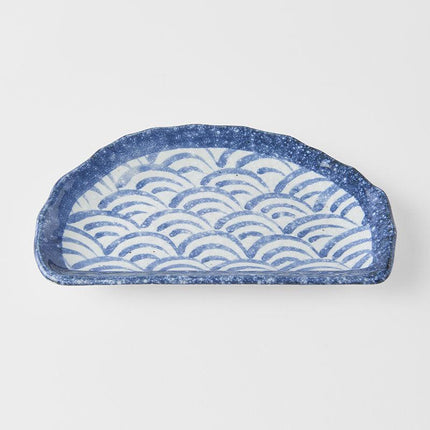 Plate Tempura 21cm Indigo Blue Wave Design.