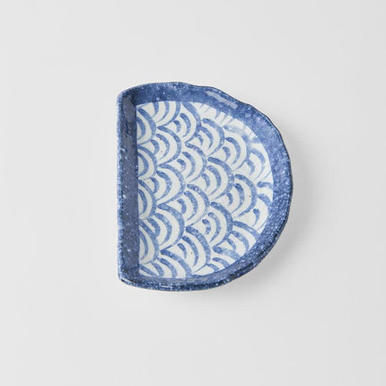 Plate Tempura 21cm Indigo Blue Wave Design.