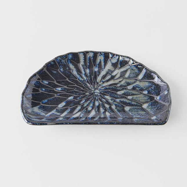 Plate D Shaped 21cm Indigo Blue Design.