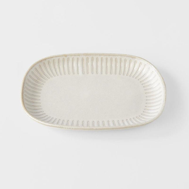 Plate Oval 19cm Ridged Alabaster Glaze.