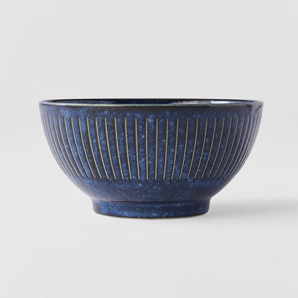Rice Bowl 13.3cm Ridged Indigo Glaze.