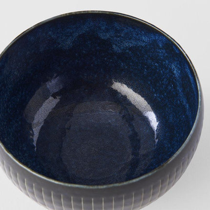 Rice Bowl 13.3cm Ridged Indigo Blue Glaze.