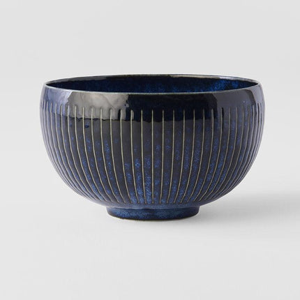 Rice Bowl 13.3cm Ridged Indigo Blue Glaze.