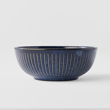Pasta Bowl 16cm Ridged Indigo Blue Glaze.