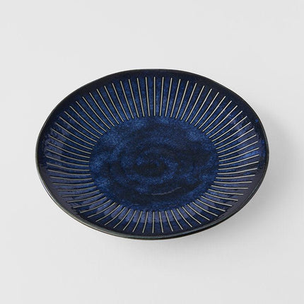 Dinner Plate 23cm Ridged Indigo Blue Glaze.