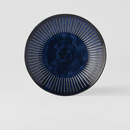 Dinner Plate 23cm Ridged Indigo Blue Glaze.